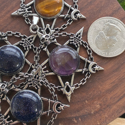 Copper Pendant - 5 Point Star - Amethyst - Tiger Eye - Blue Sandstone