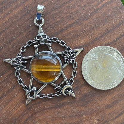 Copper Pendant - 5 Point Star - Amethyst - Tiger Eye - Blue Sandstone