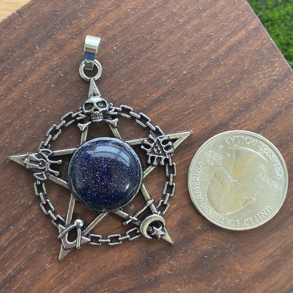Copper Pendant - 5 Point Star - Amethyst - Tiger Eye - Blue Sandstone