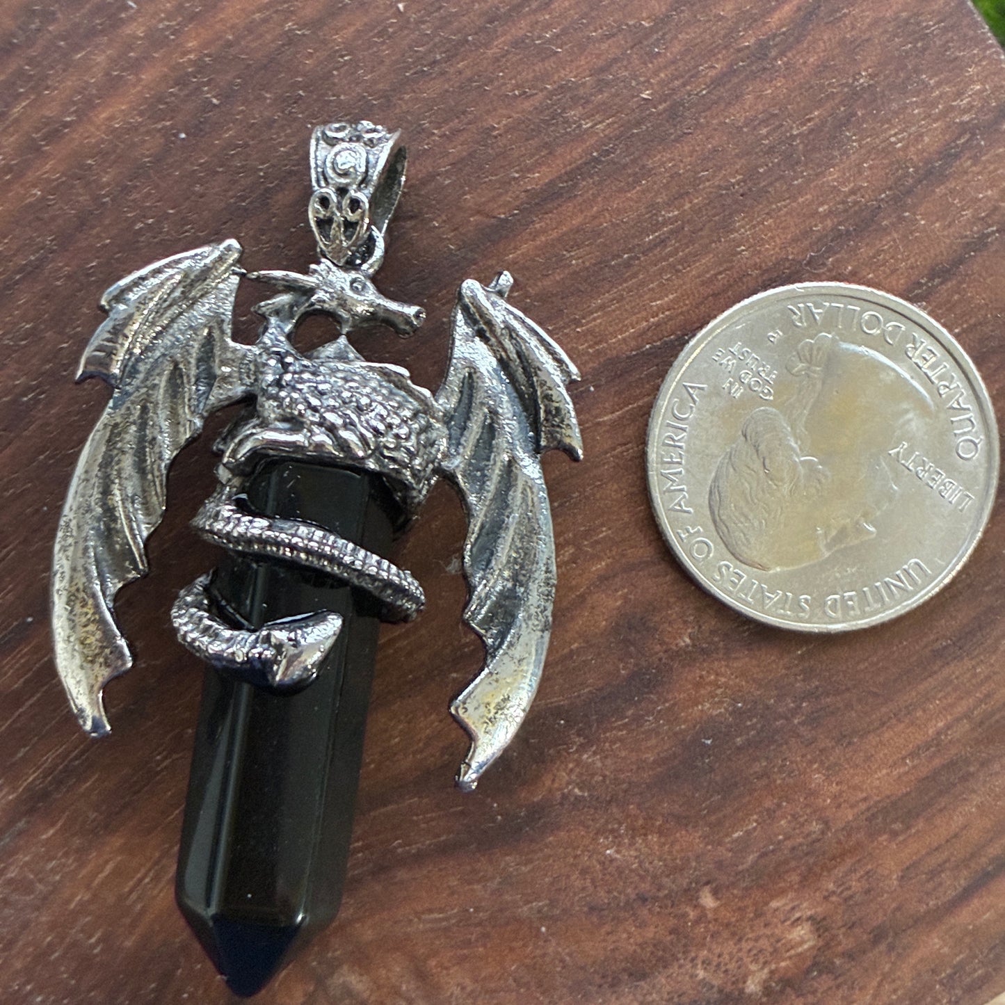 Copper Pendant - Flying Dragon - Obsidian - Clear Quartz - Blue Sandstone
