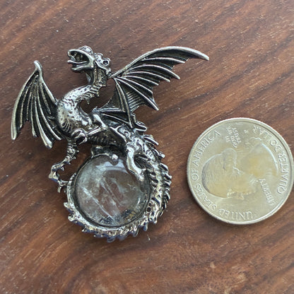 Copper Pendant - Flying Dragon - Obsidian - Clear Quartz - Blue Sandstone