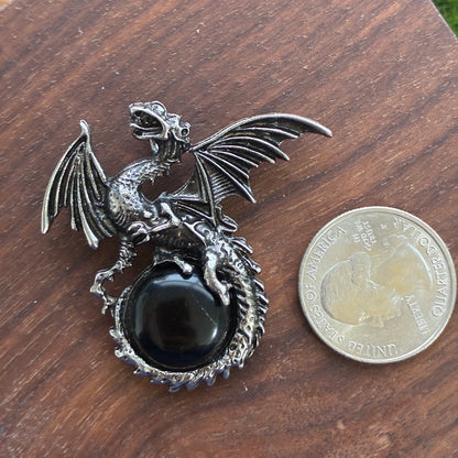 Copper Pendant - Flying Dragon - Obsidian - Clear Quartz - Blue Sandstone