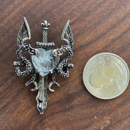 Copper Pendant - Sword of Heart - Clear Quartz - Rose Quartz - Amethyst - Opalite