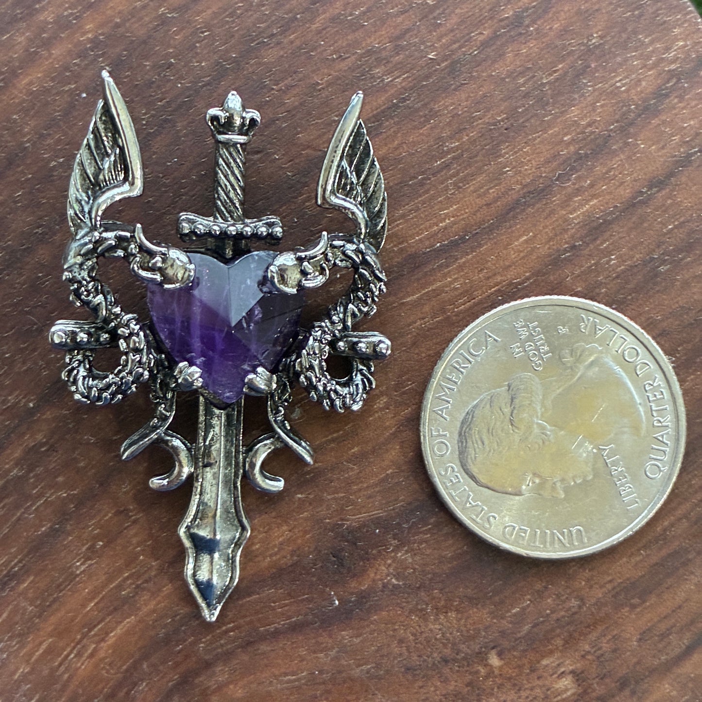 Copper Pendant - Sword of Heart - Clear Quartz - Rose Quartz - Amethyst - Opalite