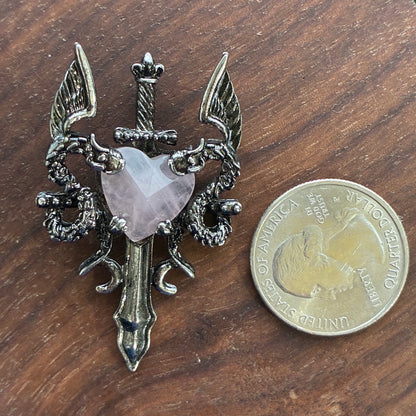 Copper Pendant - Sword of Heart - Clear Quartz - Rose Quartz - Amethyst - Opalite