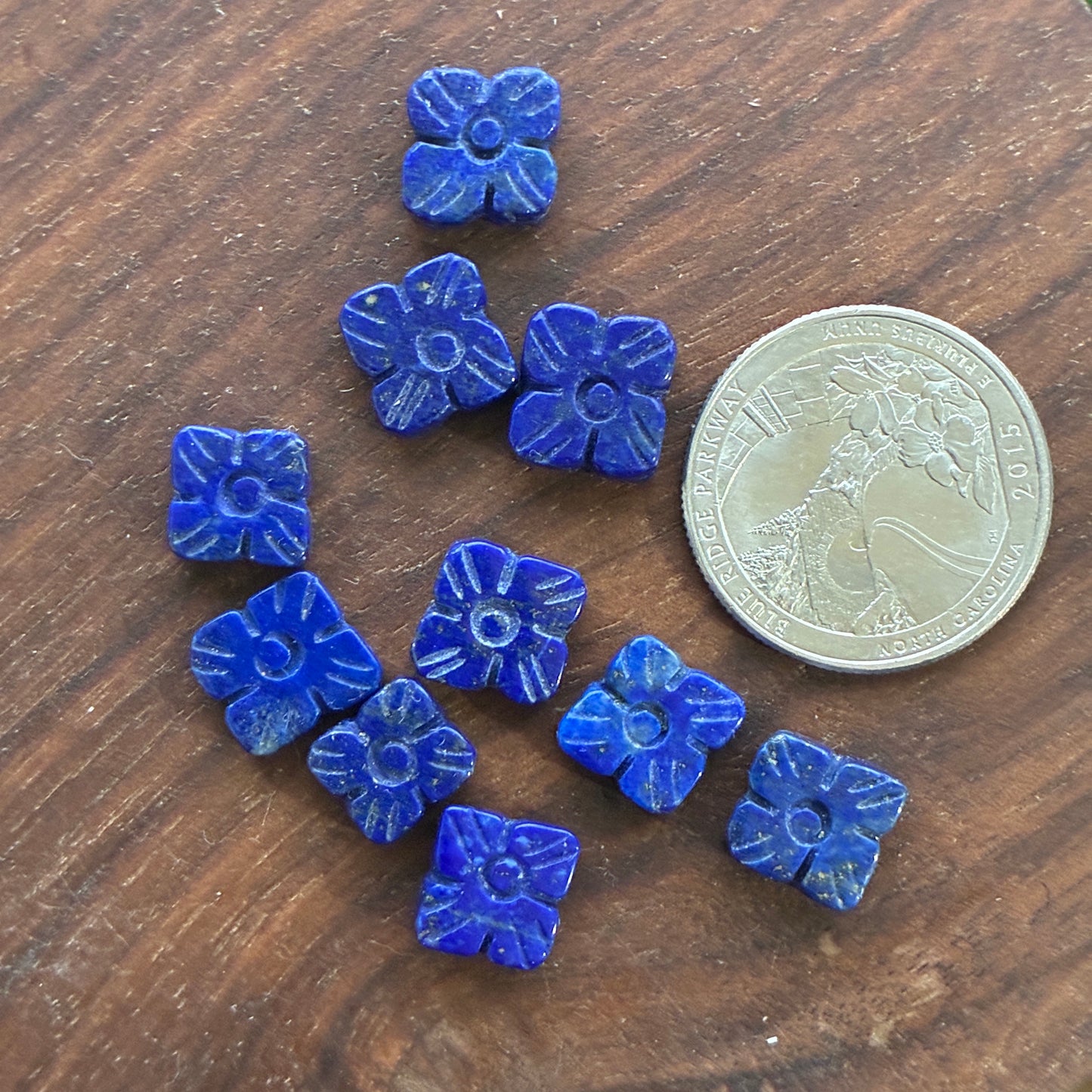 Lapis Lazuli - Blue - Floral - Bead - 9-11 mm