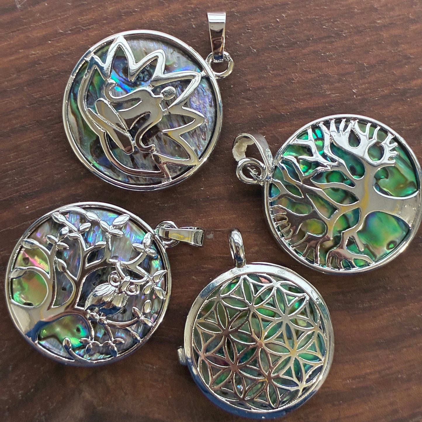 Abalone Copper Pendant - Locket - Tree of life - Owl - Namaste