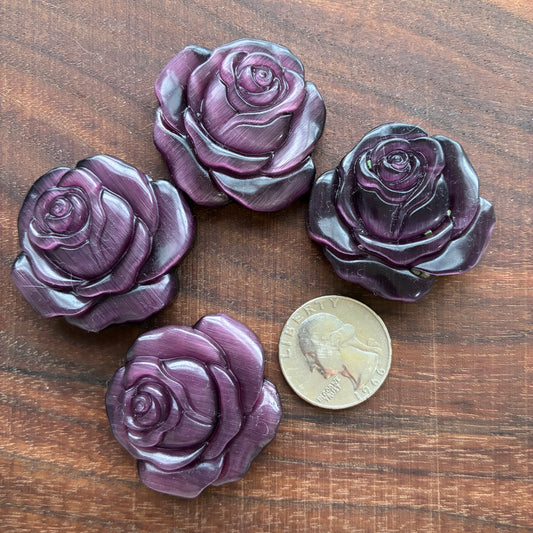 Cat Eye Carving - Rose - Purple - Flatback