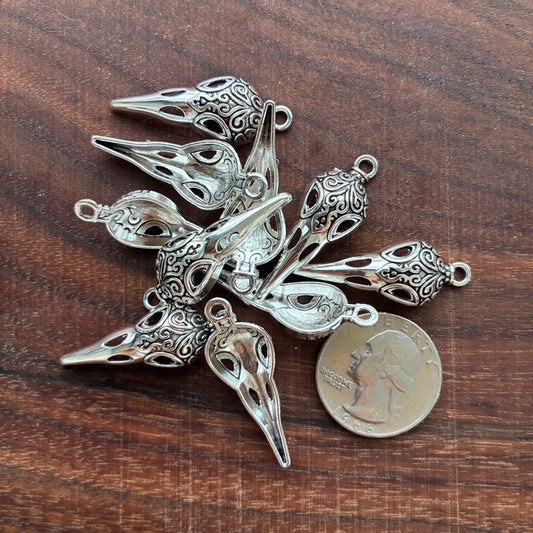 Metal Findings - Bird Skull Charm - Raven Skull Charm - Gothic Jewelry Finding