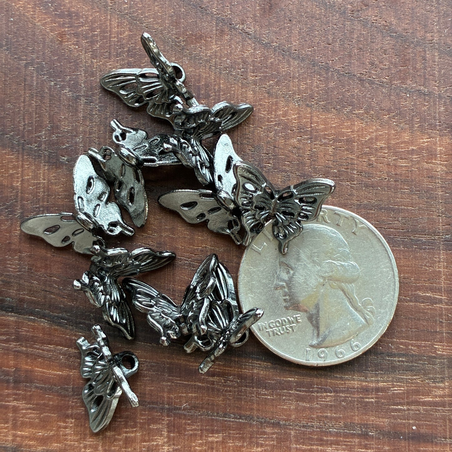 Metal Findings - Butterfly Bead Charm - Antique Silver - Gunmetal