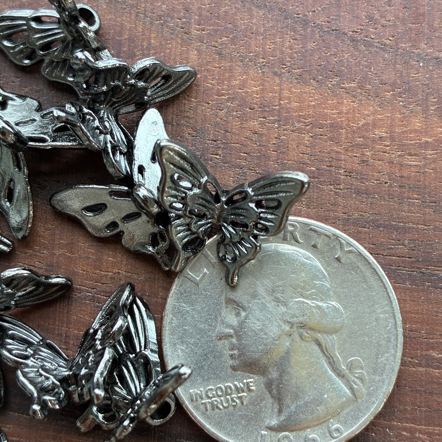 Metal Findings - Butterfly Bead Charm - Antique Silver - Gunmetal