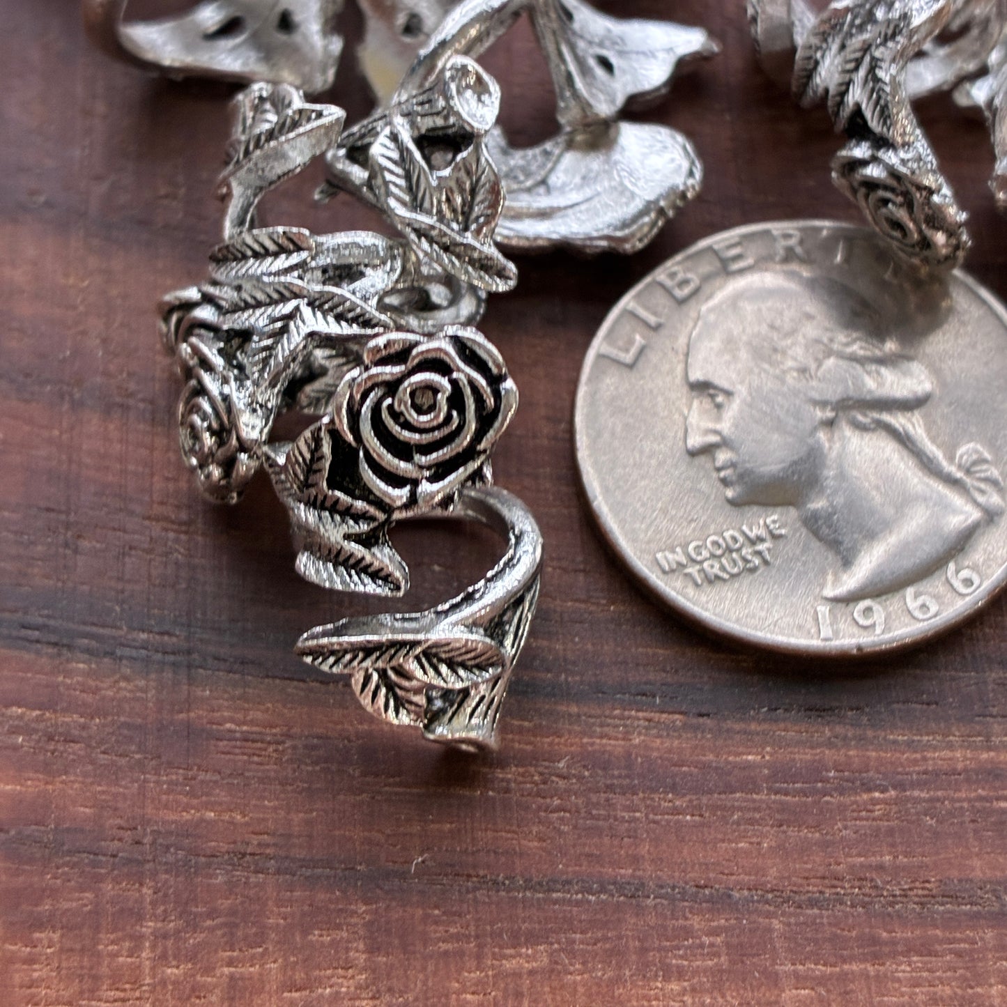 Metal Findings - Rose Bead Charm - 12mm - Bracelet