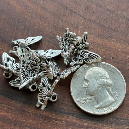 Metal Findings - Butterfly Bead Charm - Antique Silver - Gunmetal