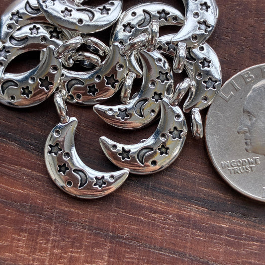 Metal Findings - Moon Charm - Bracelet Making - Earring Making