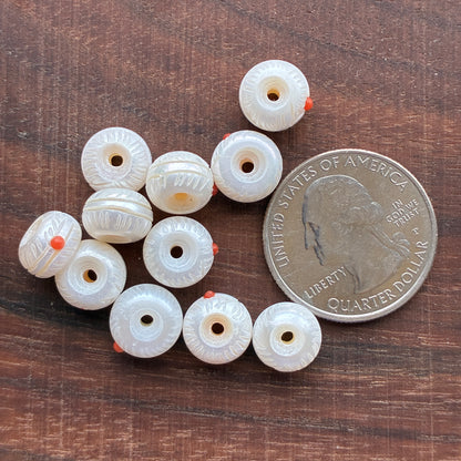 NEW PRODUCT !! Pearl Rondelle Bead - Feather - Pearl - 9.5mm