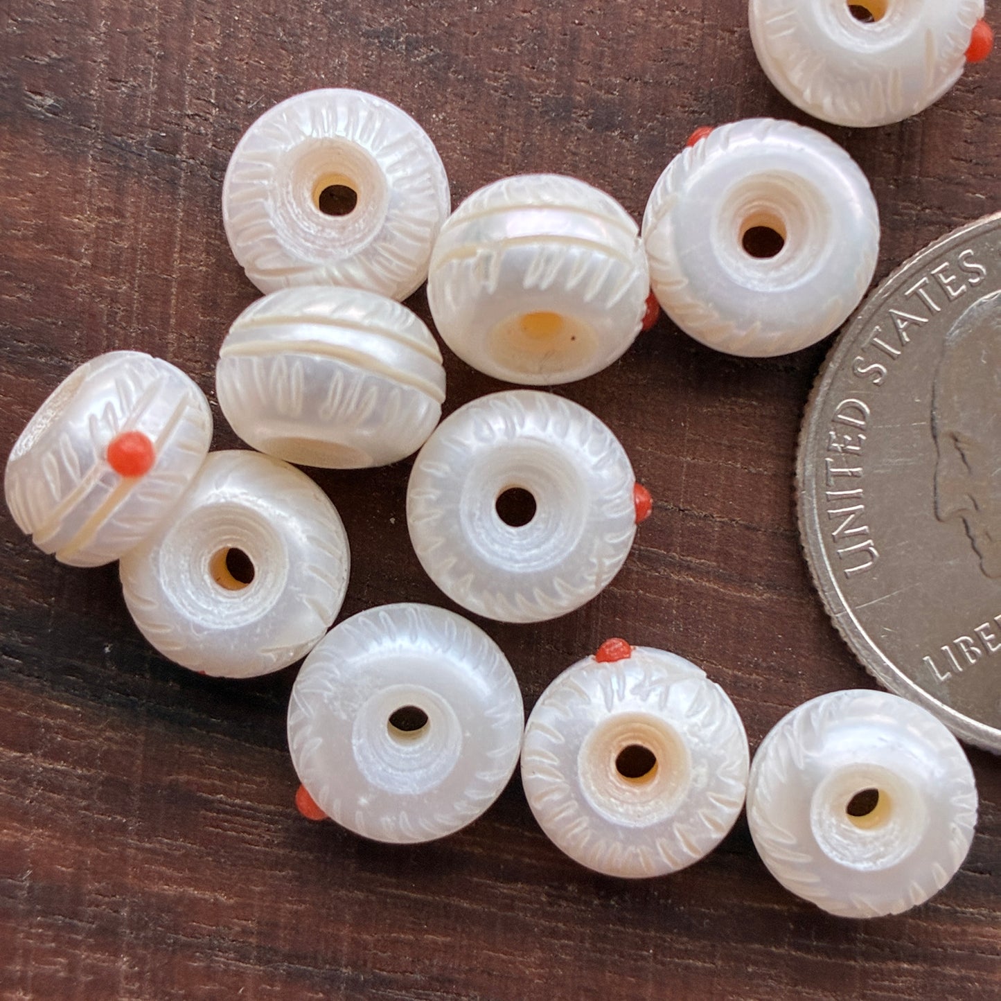 NEW PRODUCT !! Pearl Rondelle Bead - Feather - Pearl - 9.5mm