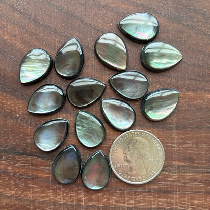 Black Mother of Pearl Cabochon - MOP - Teardrop - 13 x 18mm