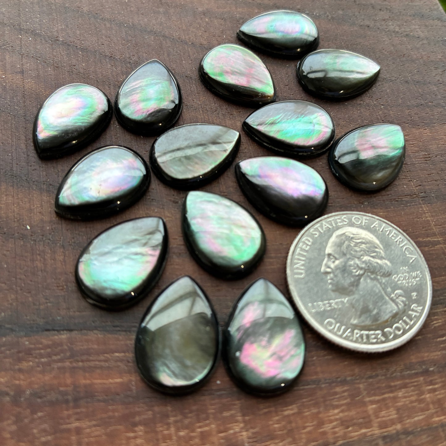 Black Mother of Pearl Cabochon - MOP - Teardrop - 13 x 18mm
