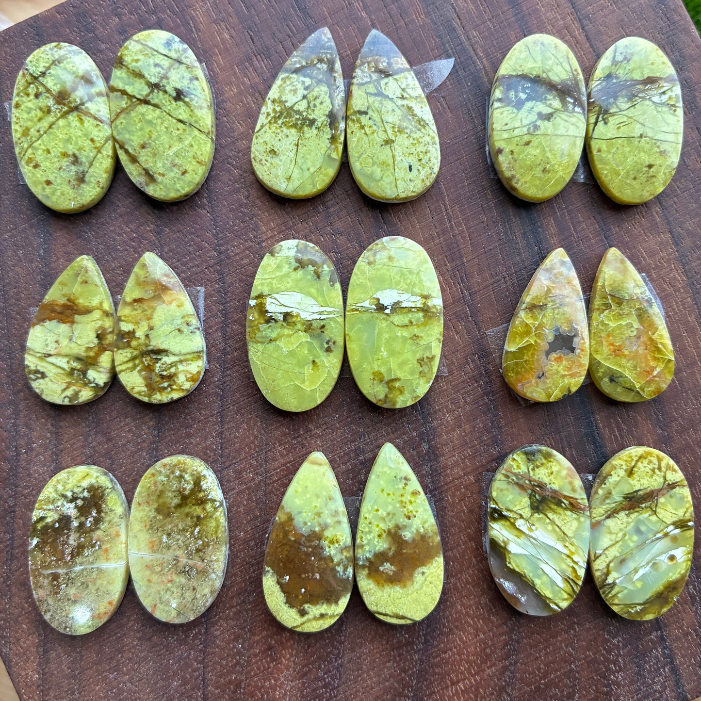 Green Opal - Cabochon Pair - Oval - Teardrop