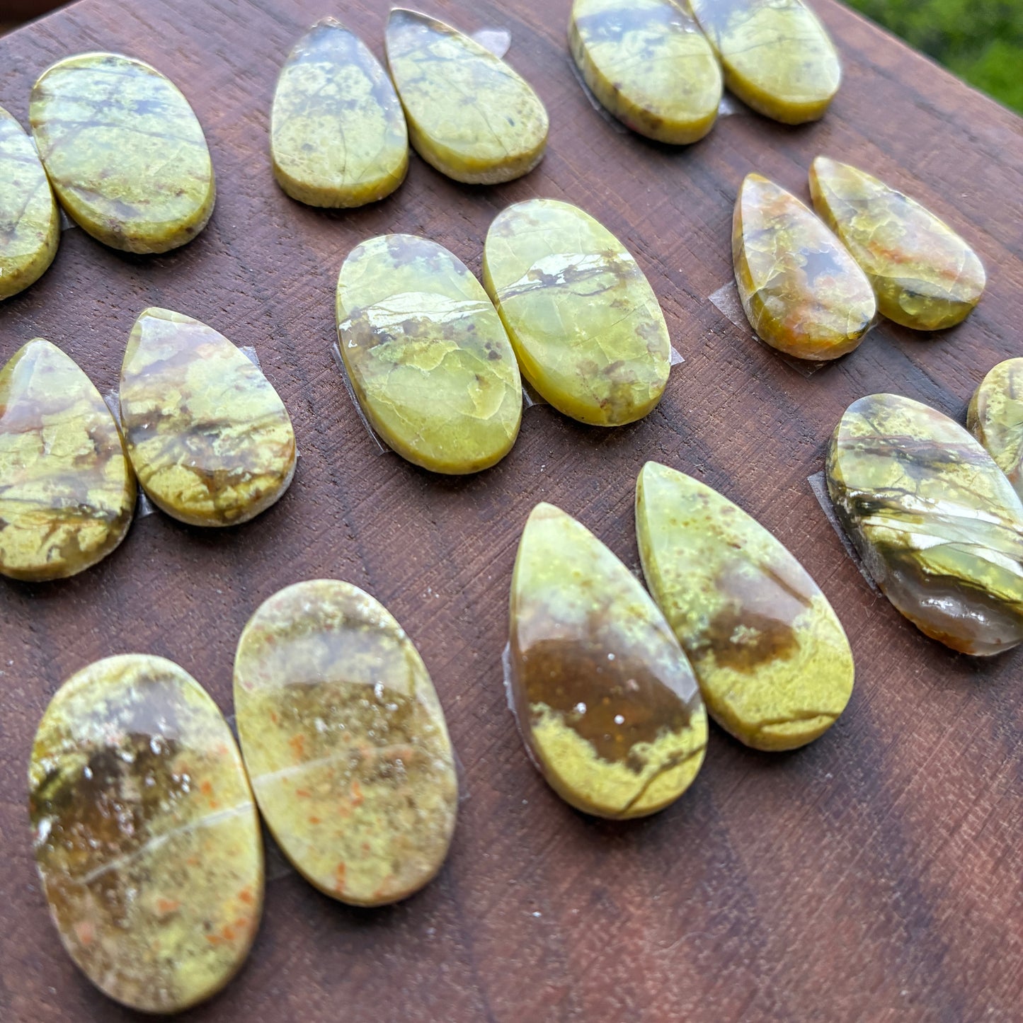 Green Opal - Cabochon Pair - Oval - Teardrop