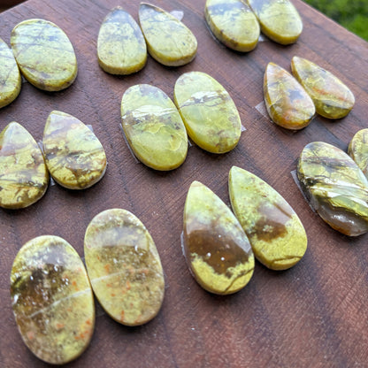Green Opal - Cabochon Pair - Oval - Teardrop