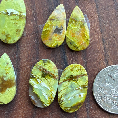 Green Opal - Cabochon Pair - Oval - Teardrop