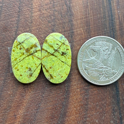 Green Opal - Cabochon Pair - Oval - Teardrop