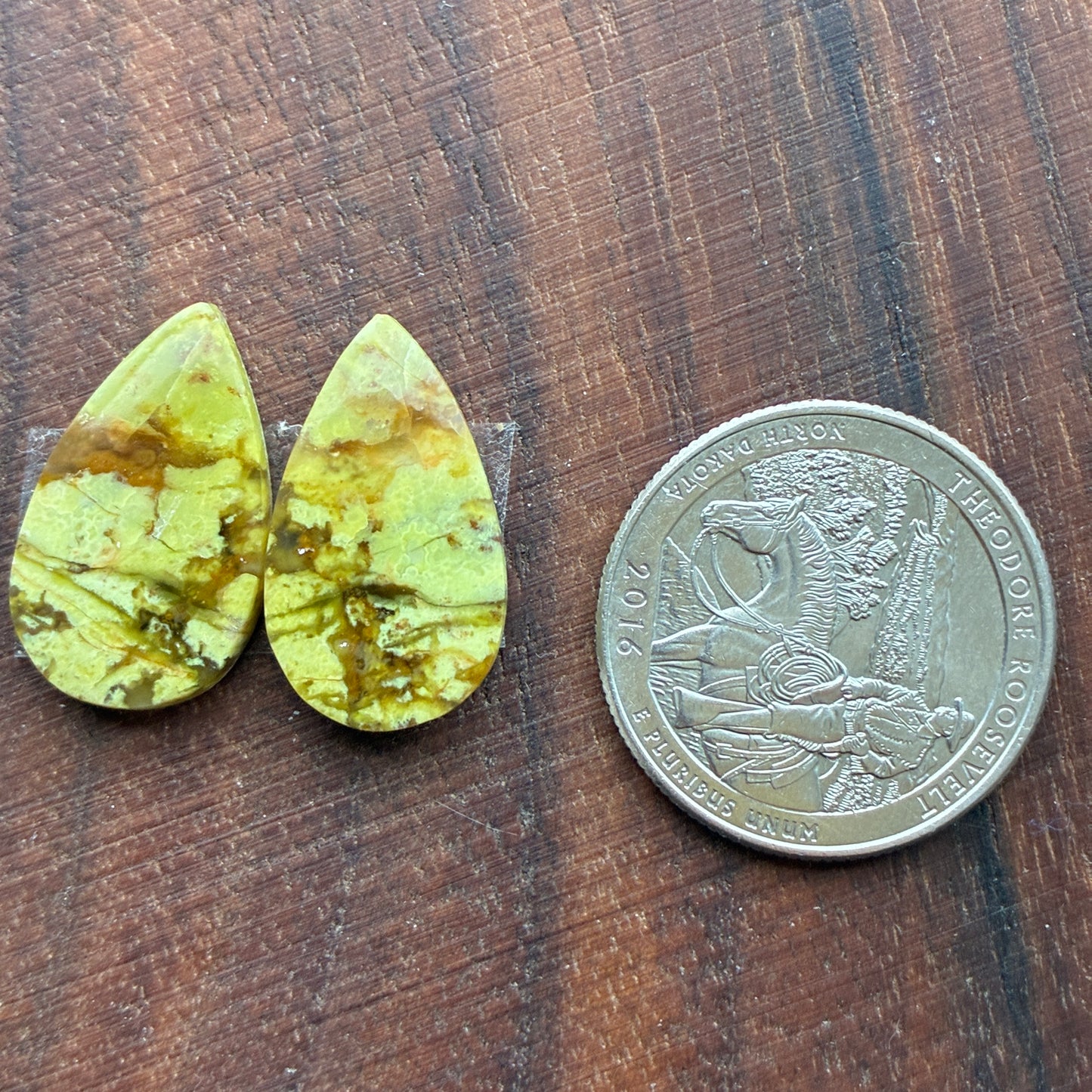 Green Opal - Cabochon Pair - Oval - Teardrop