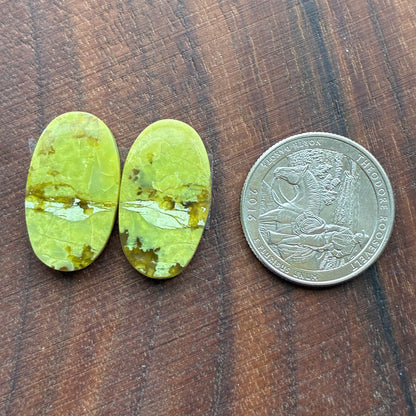 Green Opal - Cabochon Pair - Oval - Teardrop