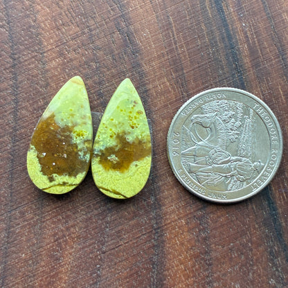 Green Opal - Cabochon Pair - Oval - Teardrop