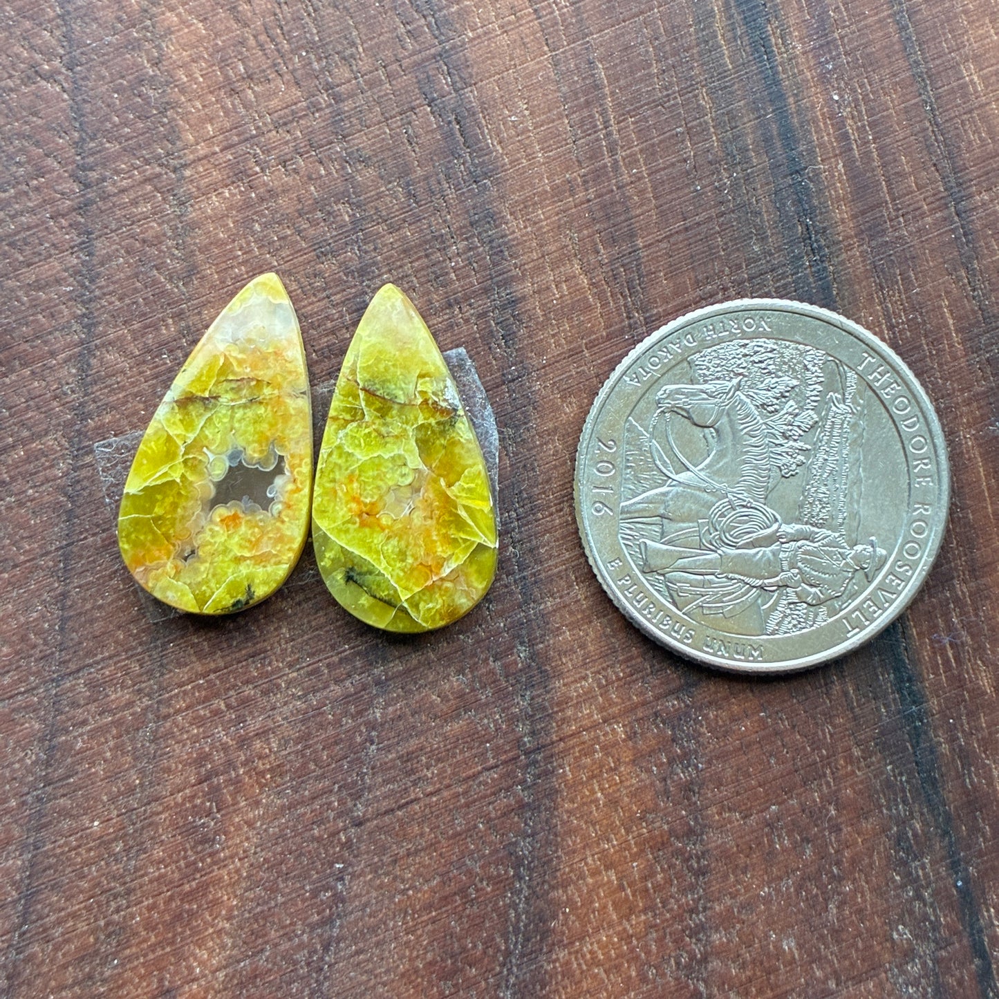 Green Opal - Cabochon Pair - Oval - Teardrop