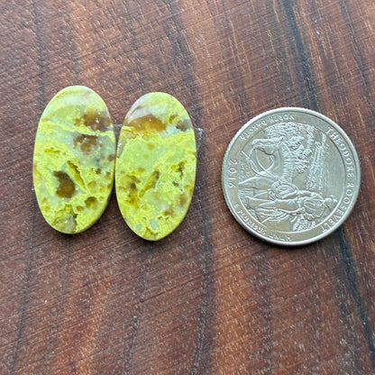 Green Opal - Cabochon Pair - Oval - Teardrop