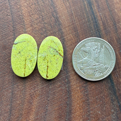 Green Opal - Cabochon Pair - Oval - Teardrop