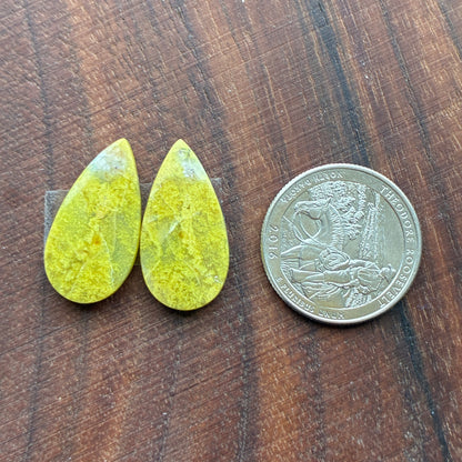 Green Opal - Cabochon Pair - Oval - Teardrop