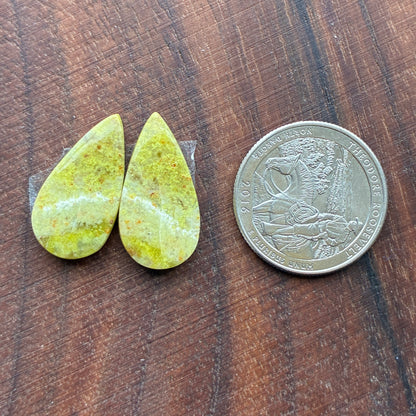 Green Opal - Cabochon Pair - Oval - Teardrop