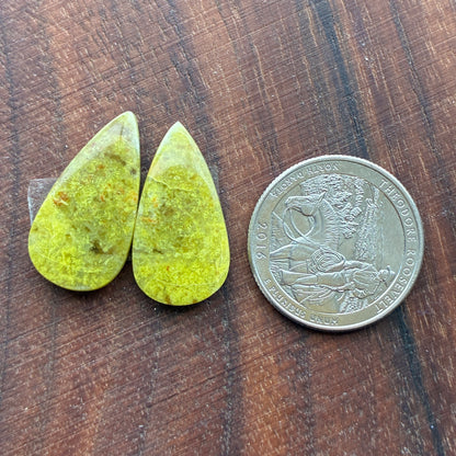 Green Opal - Cabochon Pair - Oval - Teardrop
