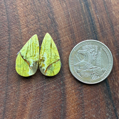 Green Opal - Cabochon Pair - Oval - Teardrop