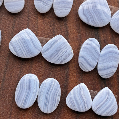 Blue Lace Agate - Cabochon Pair - Oval - Teardrop
