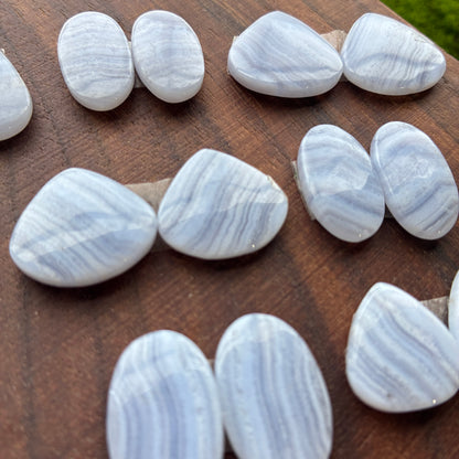 Blue Lace Agate - Cabochon Pair - Oval - Teardrop