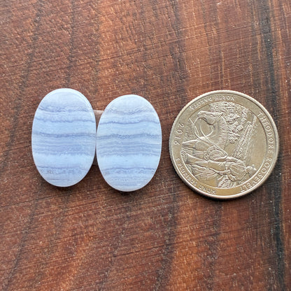 Blue Lace Agate - Cabochon Pair - Oval - Teardrop