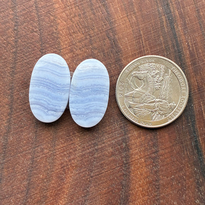 Blue Lace Agate - Cabochon Pair - Oval - Teardrop