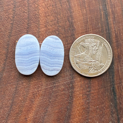 Blue Lace Agate - Cabochon Pair - Oval - Teardrop