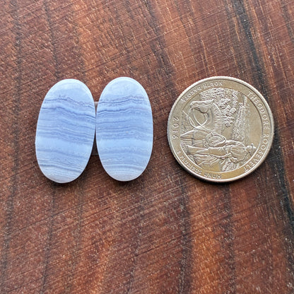 Blue Lace Agate - Cabochon Pair - Oval - Teardrop