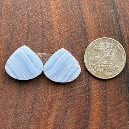Blue Lace Agate - Cabochon Pair - Oval - Teardrop