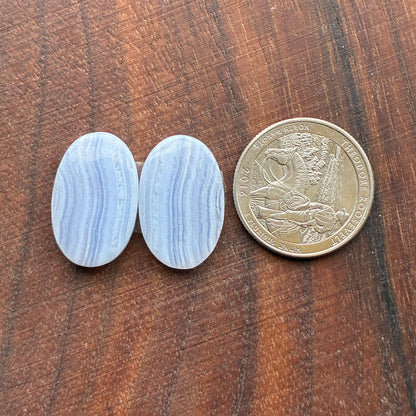 Blue Lace Agate - Cabochon Pair - Oval - Teardrop