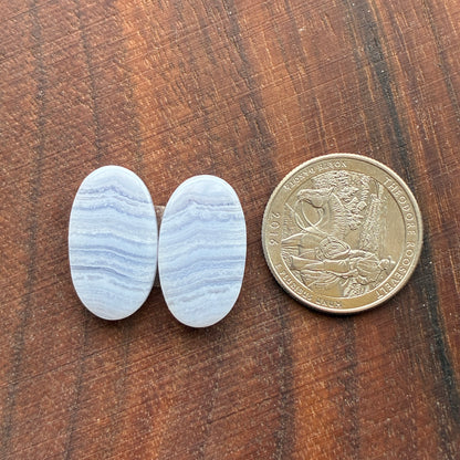 Blue Lace Agate - Cabochon Pair - Oval - Teardrop