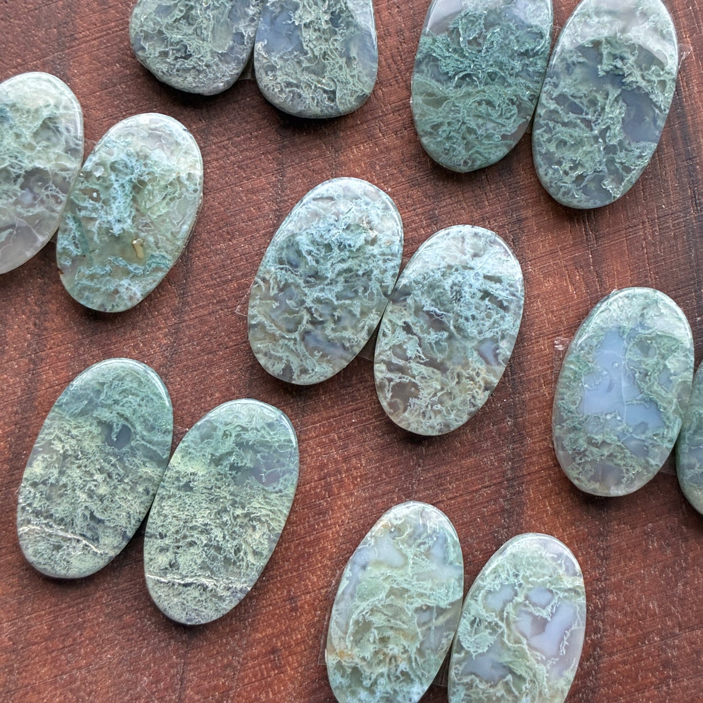 Moss Agate - Cabochon Pair - Oval - Teardrop
