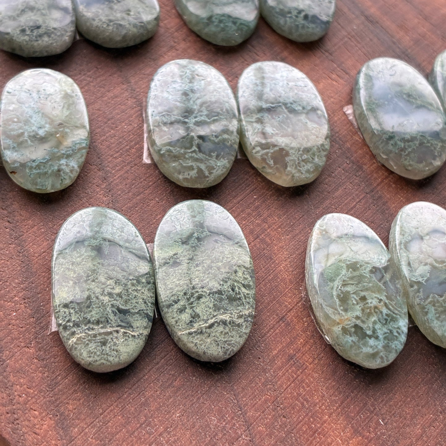 Moss Agate - Cabochon Pair - Oval - Teardrop