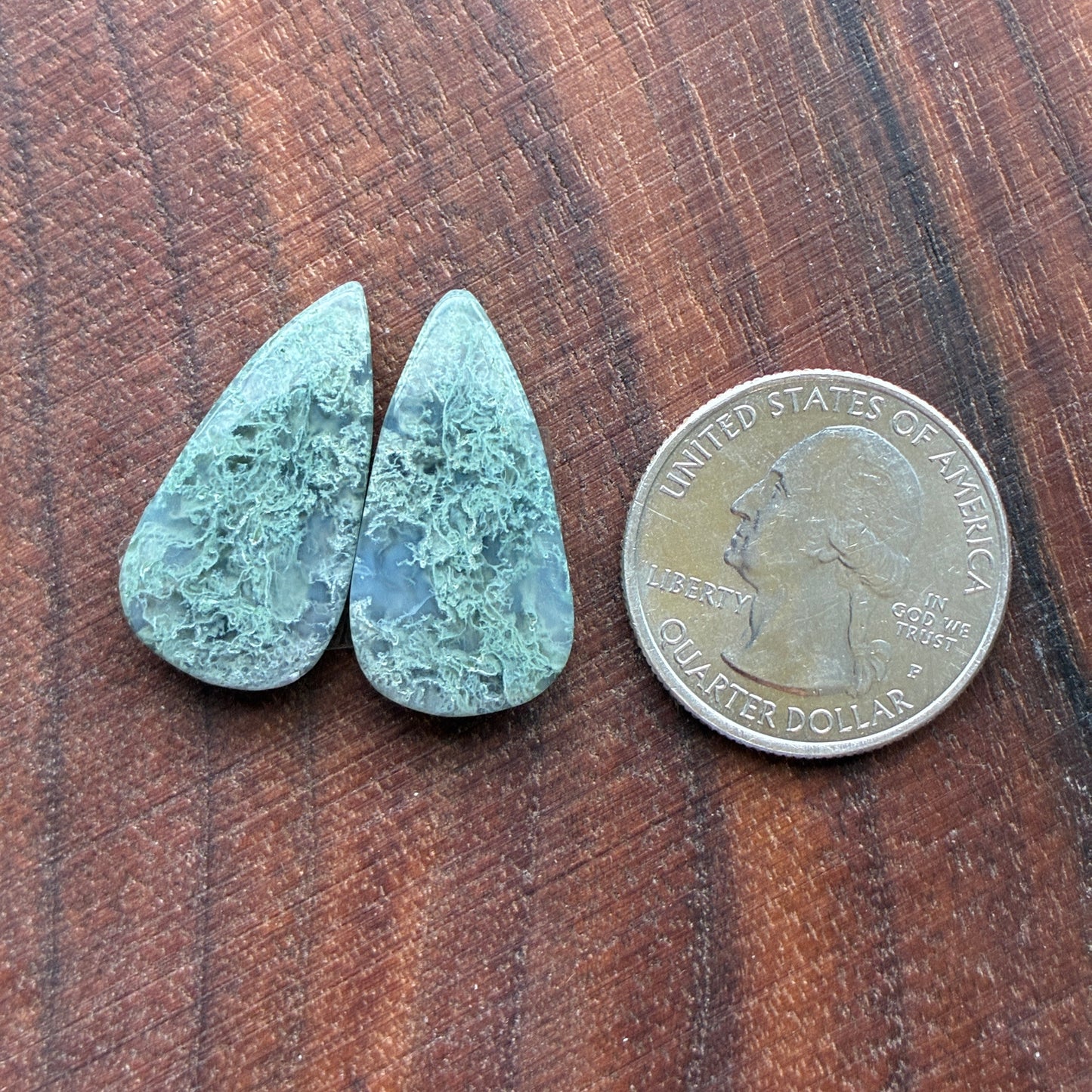 Moss Agate - Cabochon Pair - Oval - Teardrop