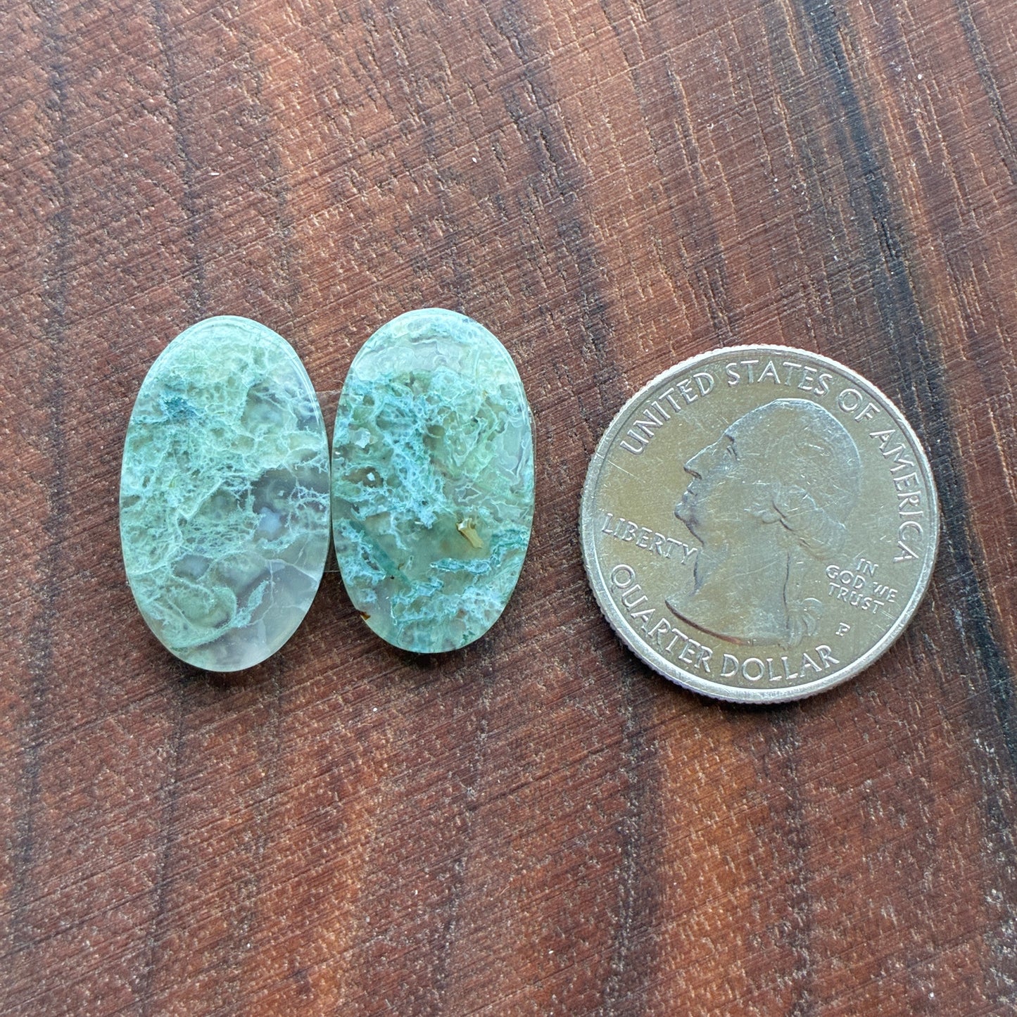 Moss Agate - Cabochon Pair - Oval - Teardrop